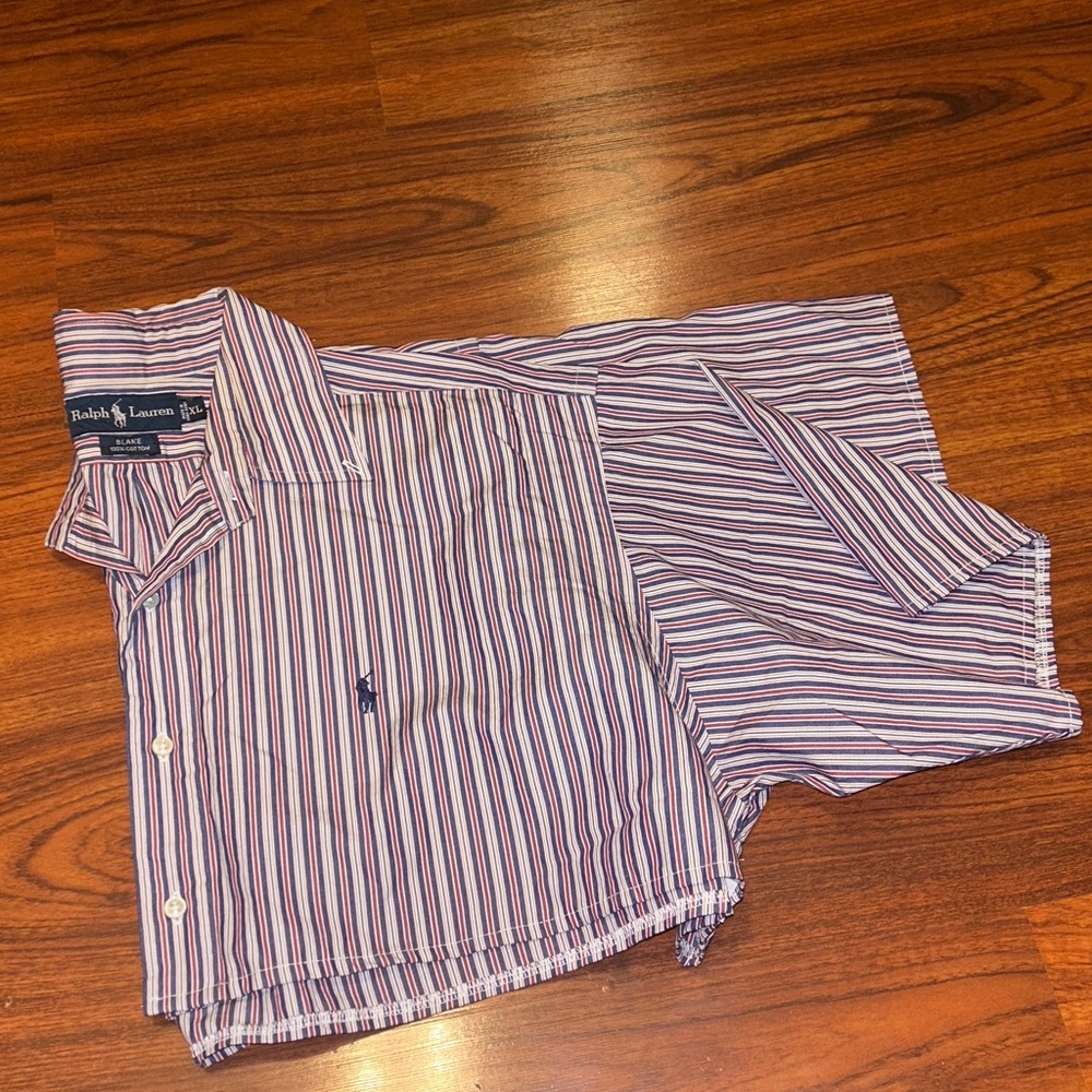 Ralph Lauren Striped Short-Sleeve Button-Down Cropped Up cycled Shirt Sz XL
